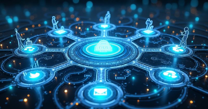 Diagrama de arquitetura Data Mesh mostrando equipes descentralizadas, dados como produto e plataforma de autoatendimento com conexões em nuvem Microsoft Azure