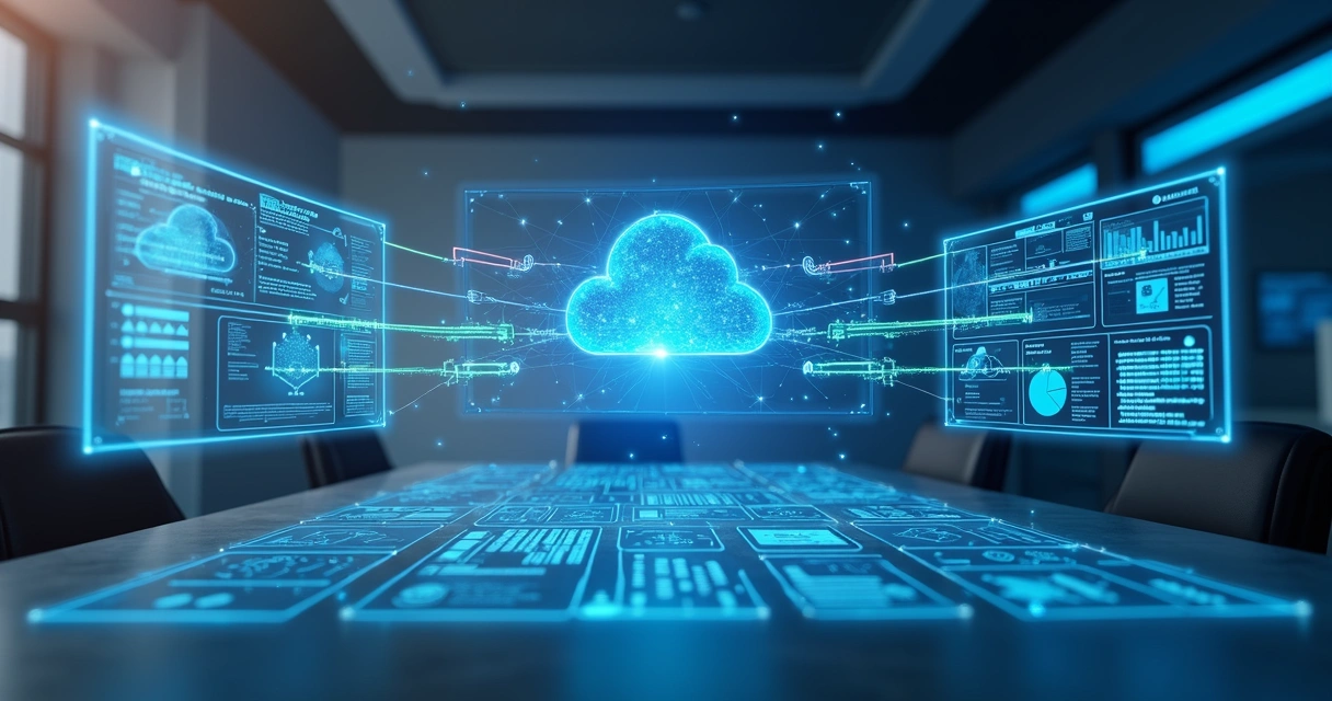 Interface digital exibindo fluxo de dados conectando múltiplos sistemas corporativos sem uso de ETL tradicional