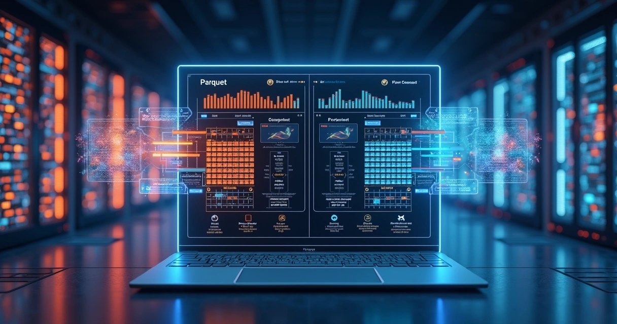 Comparação visual detalhada dos formatos Parquet e ORC com gráficos de performance em consulta de dados