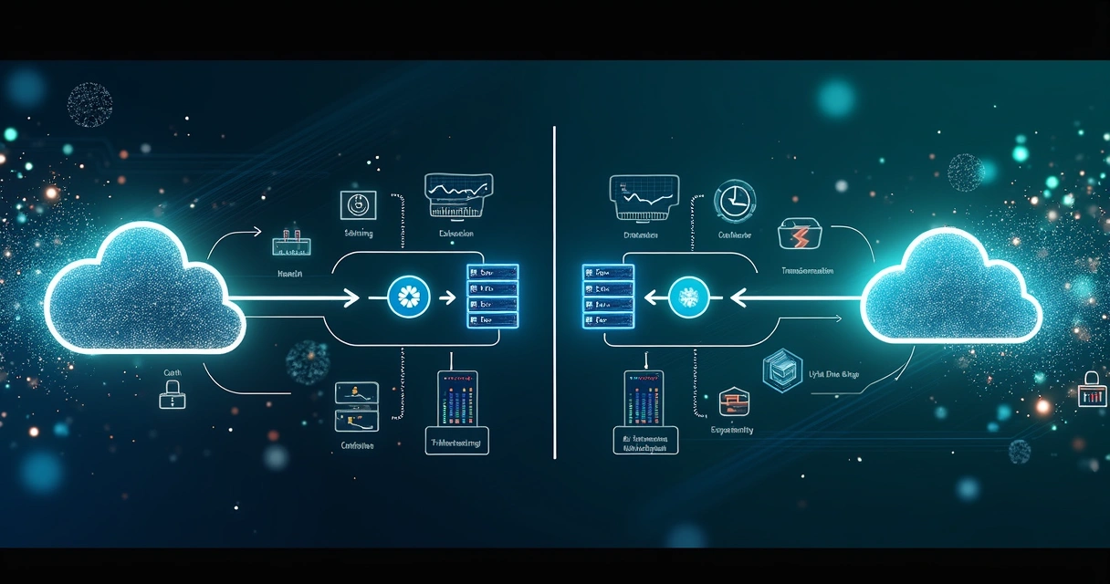 Fluxo de pipeline de dados com diferenças entre processamento batch e streaming representados por gráficos e ícones tecnológicos em azul e verde